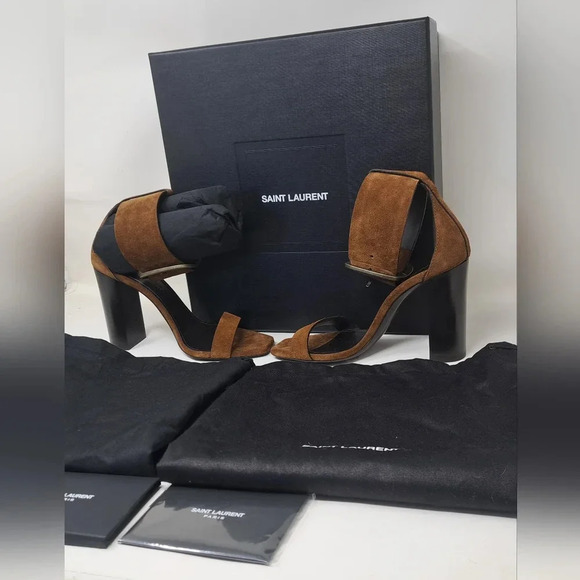 NWT Saint Laurent Suede  Otterproof Ankle Strap Sandals Heels Buckle 36 EU 6 US - Picture 2 of 15